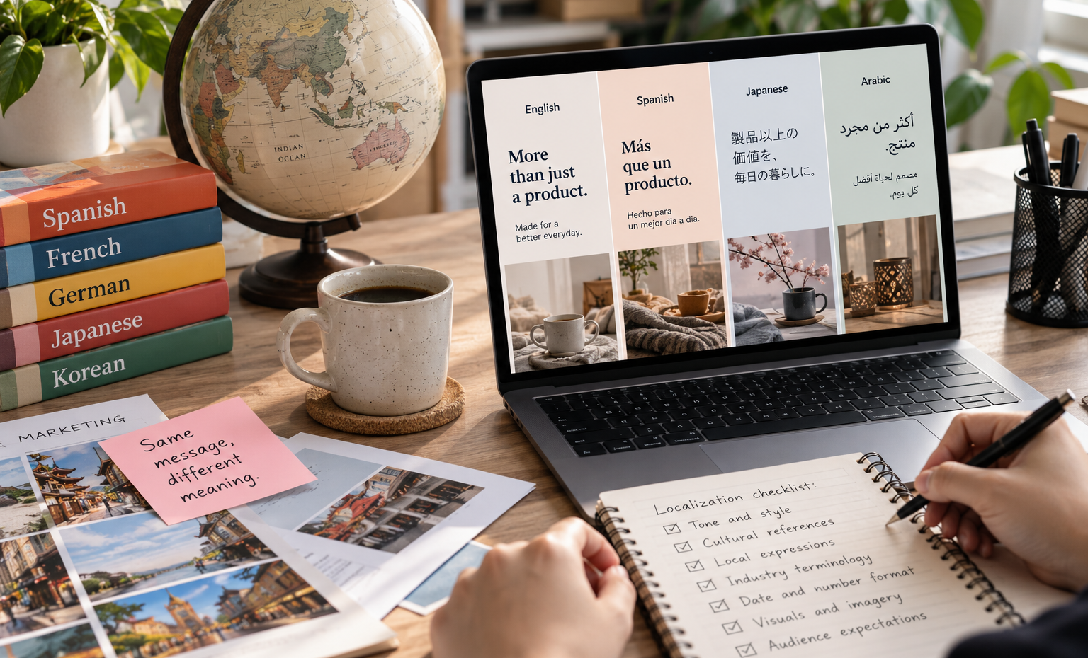 global localization workspace flat lay