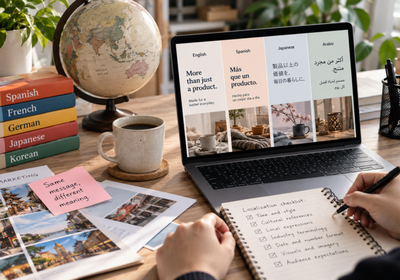 global localization workspace flat lay